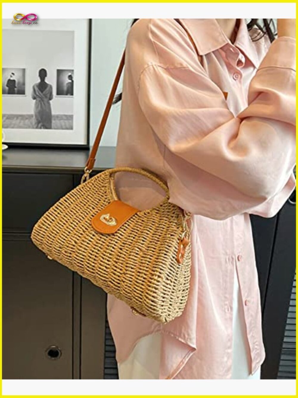Straw Handwoven Crossbody Tote Bag Summer Beach Travel Clutch - Picture 3 of 6